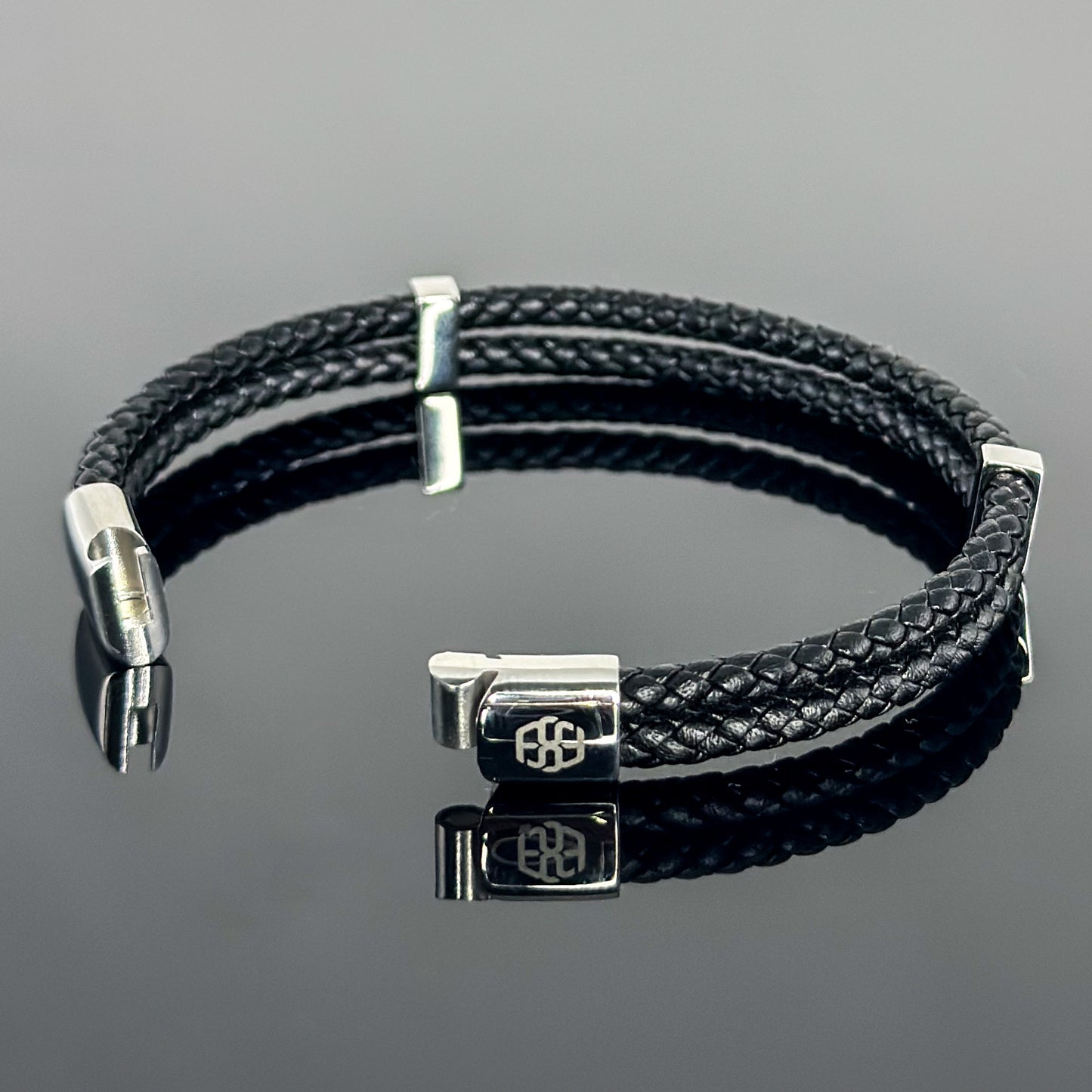 4029 Men’s Double Plait Black Slim Leather Bracelet