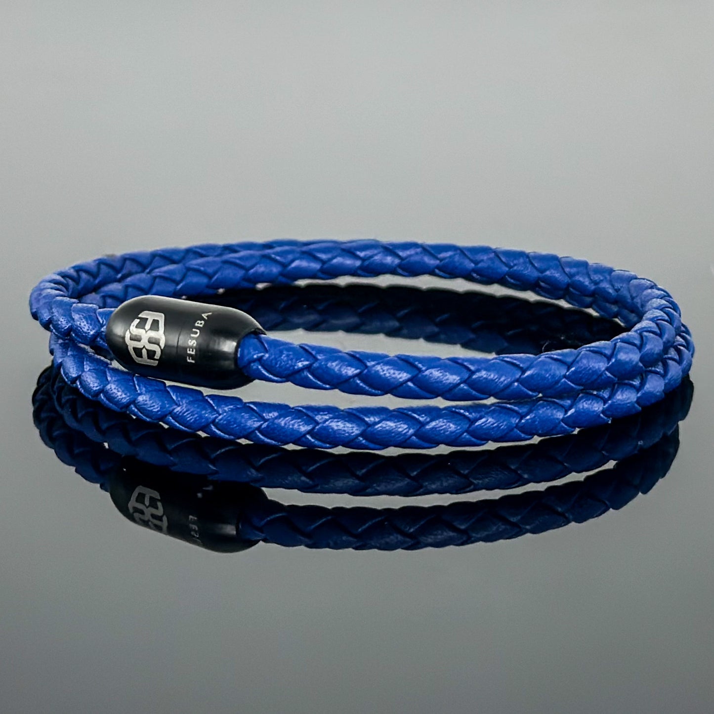 4024 Men’s Double Wrap Blue Plaited Leather Bracelet