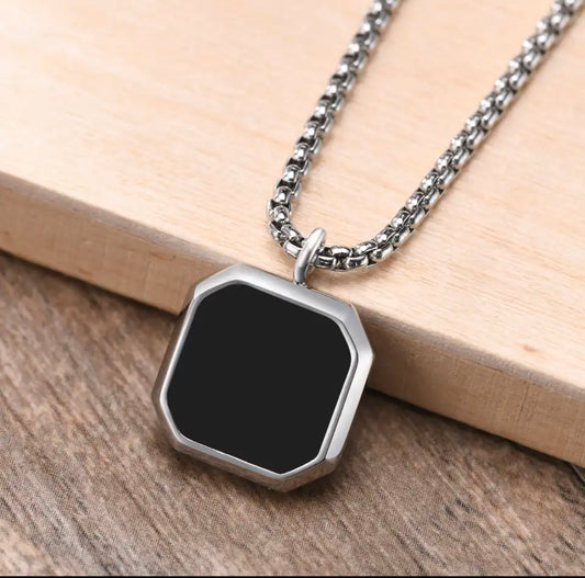 13204 Men’s Necklace Stainless Steel with Black Square Pendant