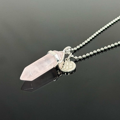 12500 Hexagonal Point Rose Quartz Crystal Pendant Necklace