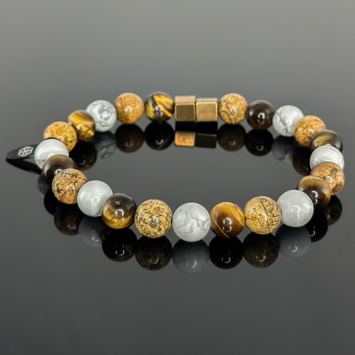 2145 Men's Trio Wristband with White Howlite, Tiger's Eye and Picture Jasper