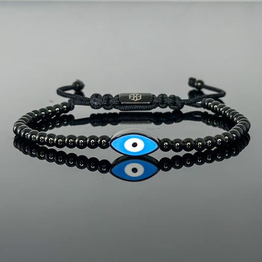 2701 Men’s Blue Evil Eye Minimalist Black Stainless Steel Bracelet