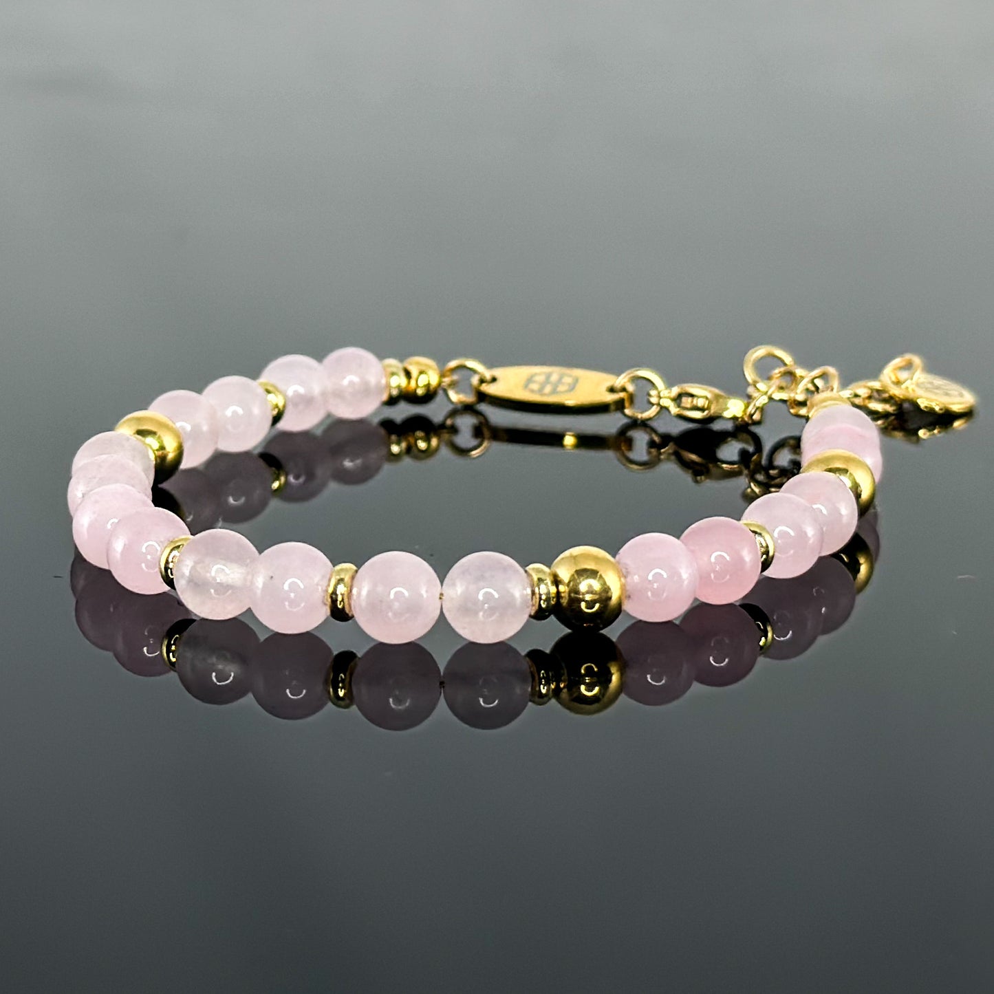 29002 Women’s Beaded Bracelet with Rose Quartz and Gold Plated