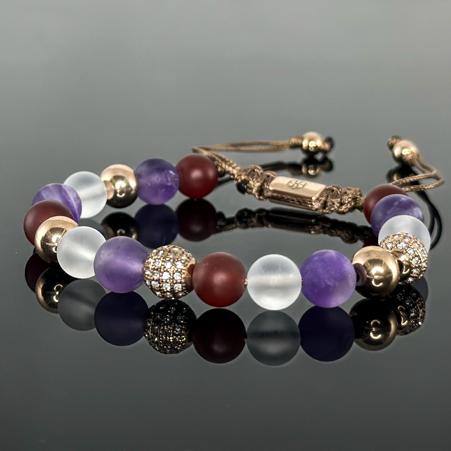 20103 Women's Collezione La Femme Bracelet with Matte Lavender Amethyst, Matte Clear Quartz and Matte Red Agate