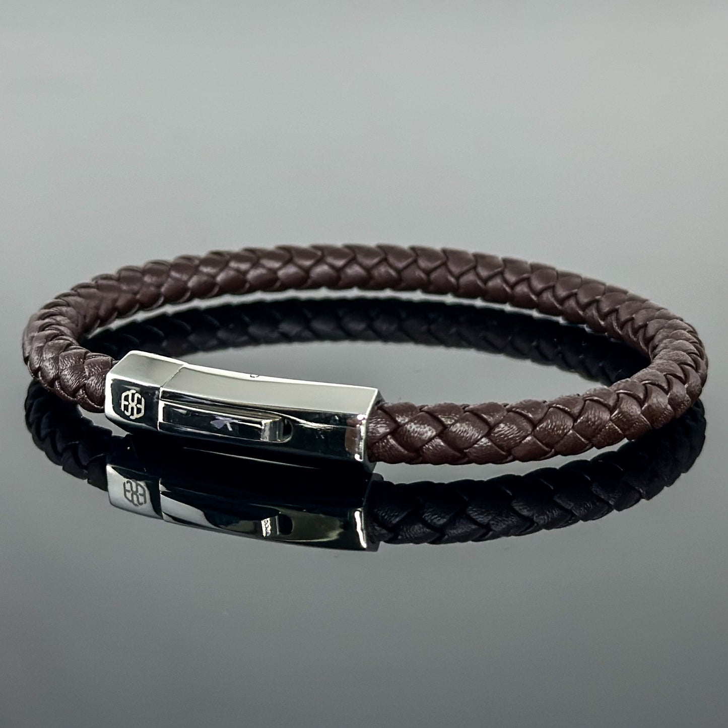 4002 Men’s Plait Round Brown Leather Bracelet with Stainless Steel Clasp