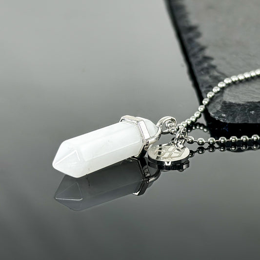 12500 Hexagonal Point White Jade Crystal Pendant Necklace