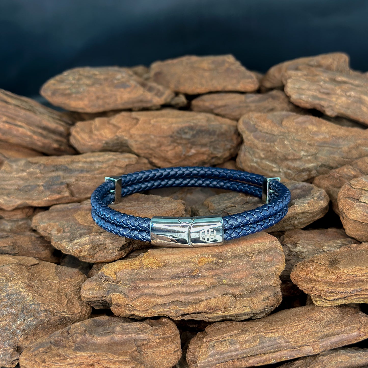 4029 Men’s Double Plait Dark Blue Slim Leather Bracelet