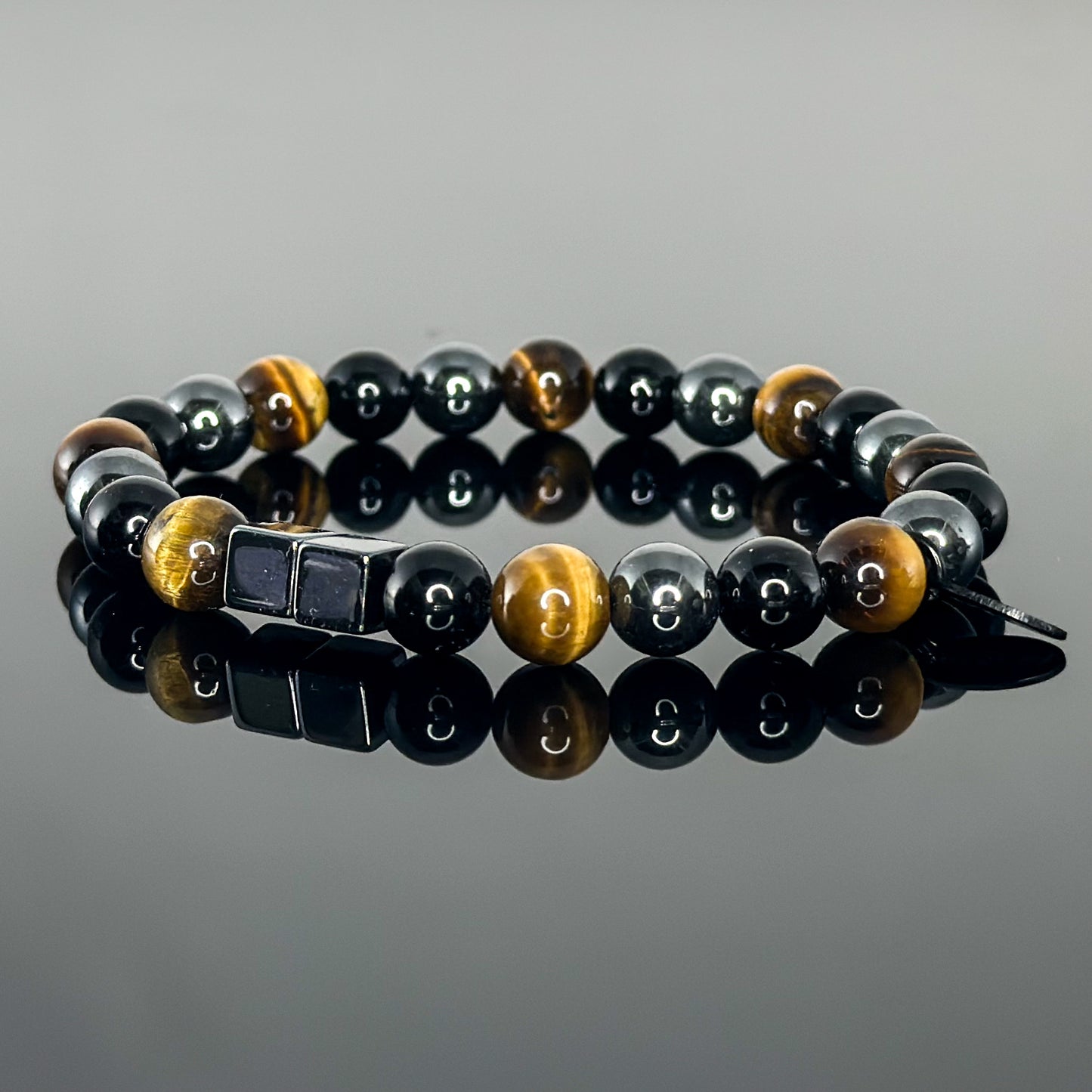 2108 Men’s Trio Wristband with Black Onyx, Hematite and Tiger's Eye