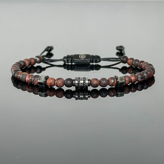 2007 Men’s Minimalist Matte Red Tiger’s Eye Beaded Bracelet