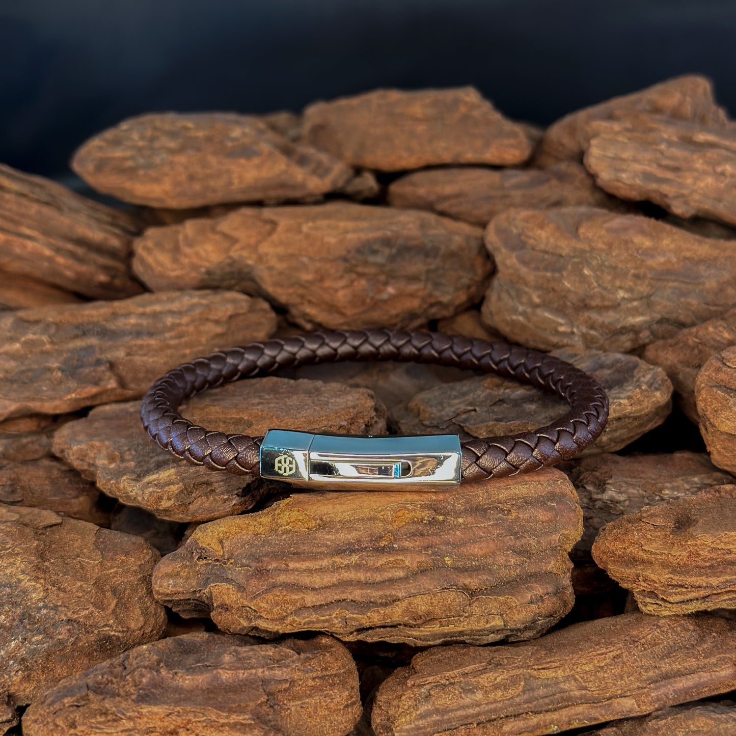 4002 Men’s Plait Round Brown Leather Bracelet with Stainless Steel Clasp