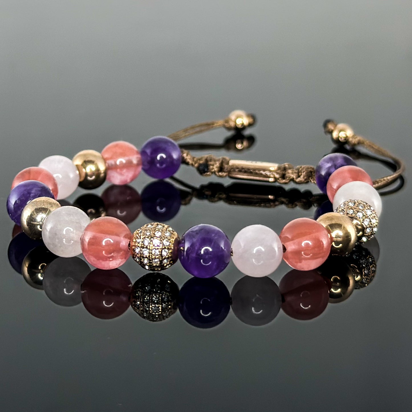 20102 Women's Collezione La Femme Bracelet with Amethyst, Rose Quartz and Cherry Quartz