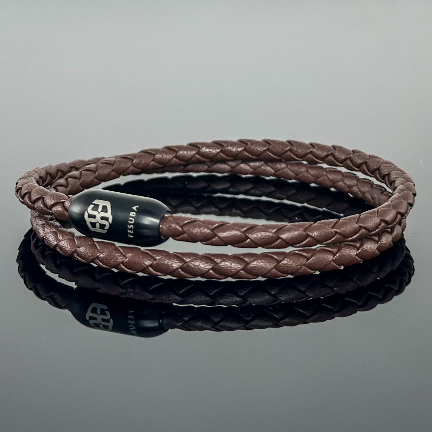 4024 Men’s Double Wrap Brown Plaited Leather Bracelet