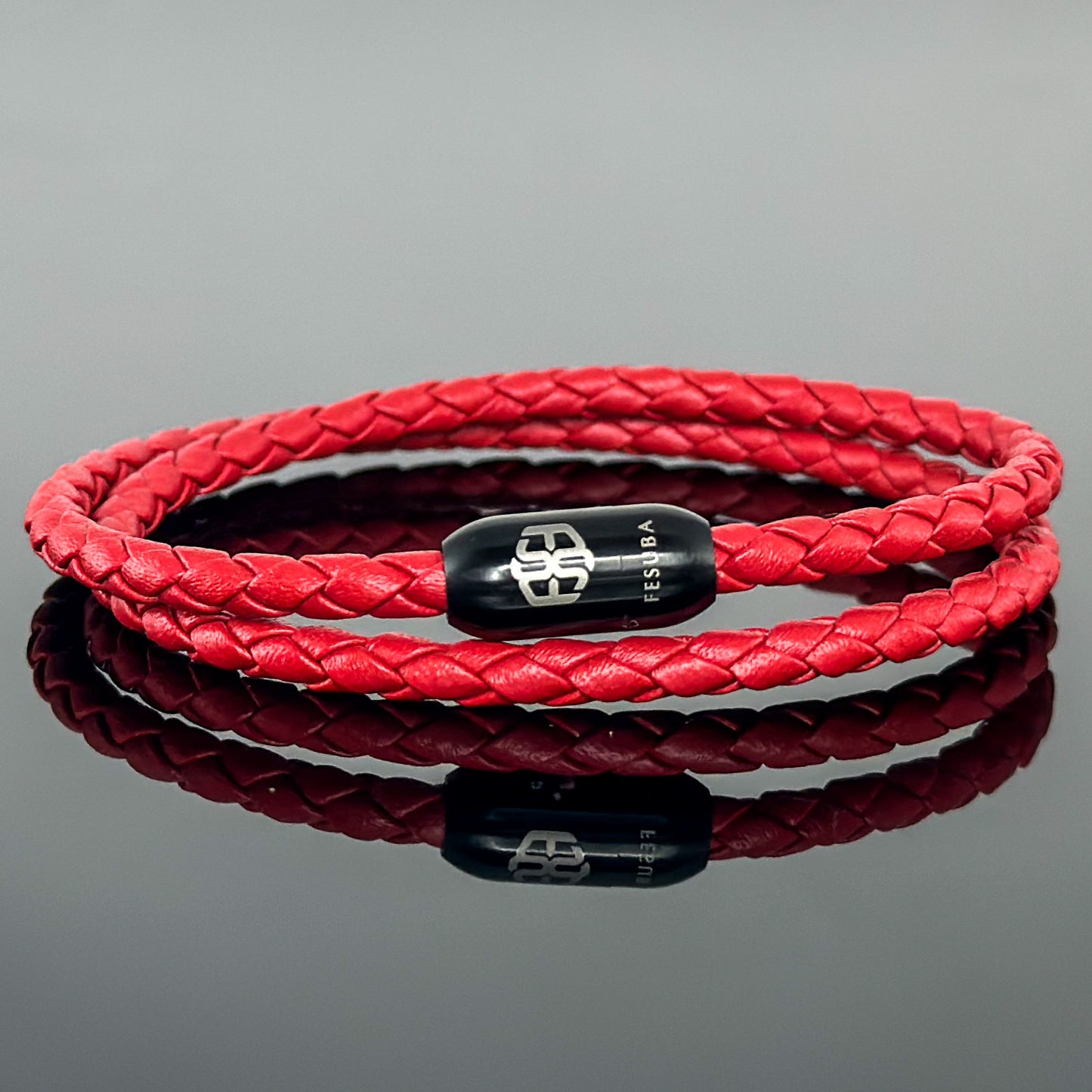 4024 Men’s Double Wrap Red Plaited Leather Bracelet