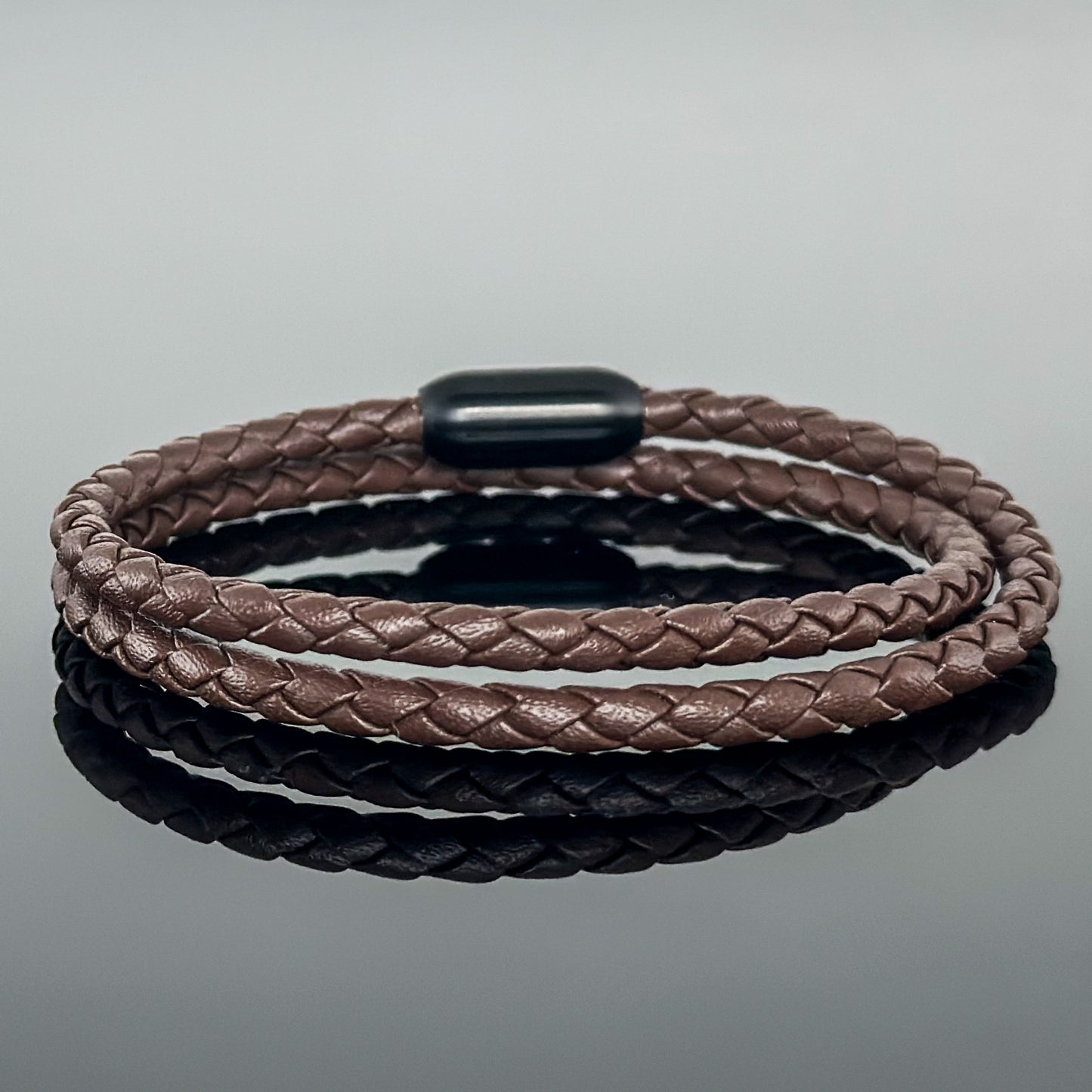 4024 Men’s Double Wrap Brown Plaited Leather Bracelet