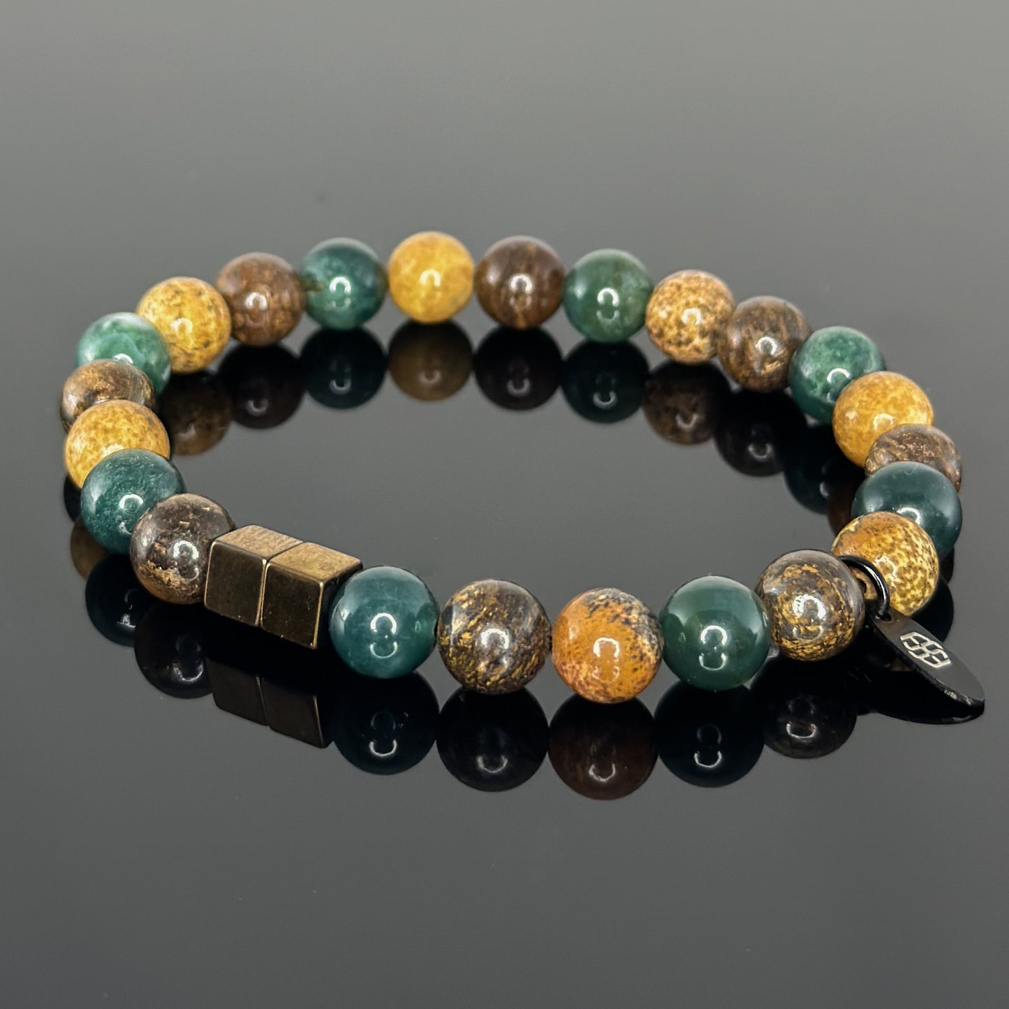 2147 Men's Trio Wristband with Moss Agate, Picture Jasper, and Bronzite