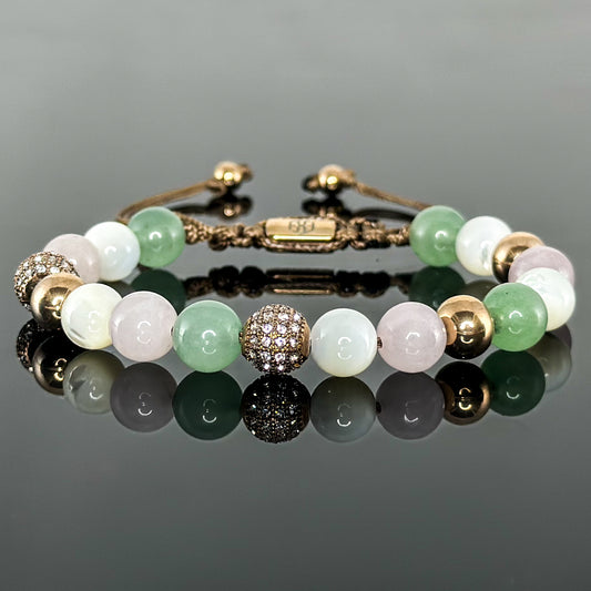 20104 Women's Collezione La Femme Bracelet with Green Aventurine, Rose Quartz and Mother of Pearl