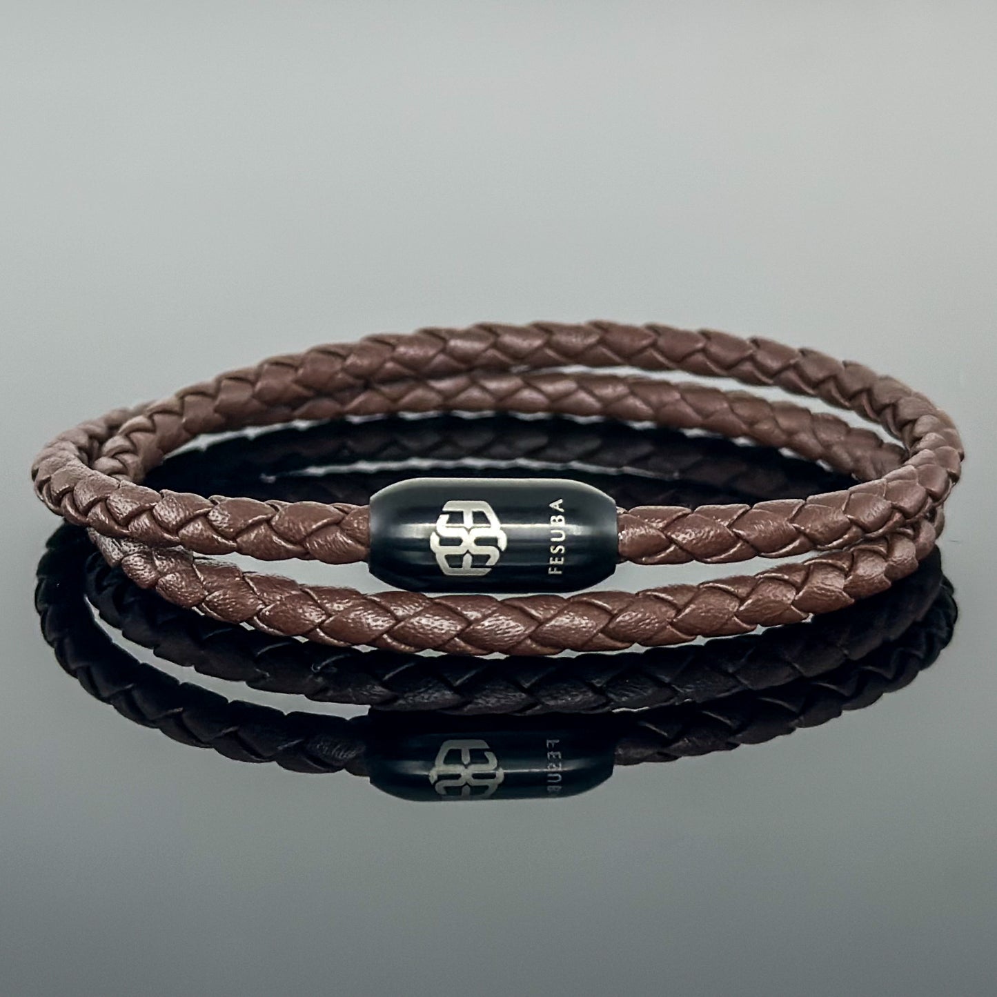 4024 Men’s Double Wrap Brown Plaited Leather Bracelet