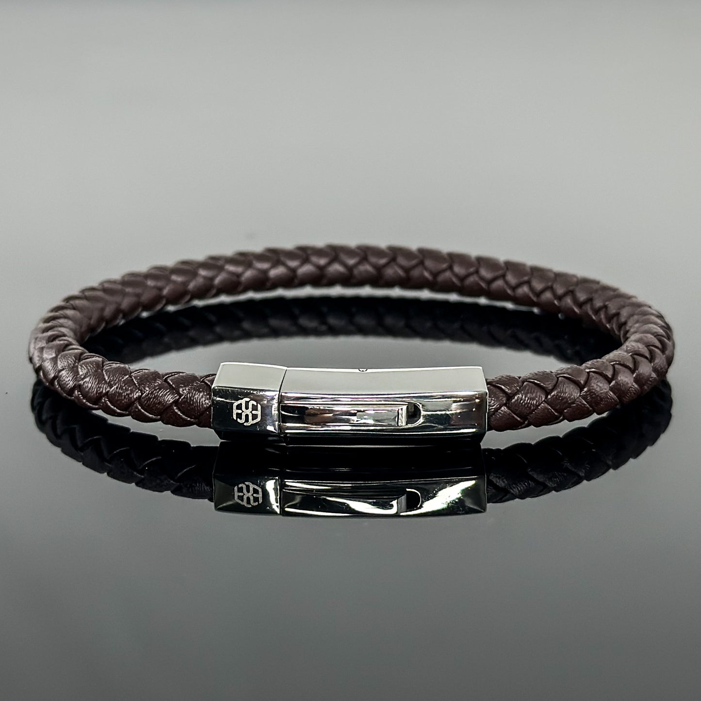 4002 Men’s Plait Round Brown Leather Bracelet with Stainless Steel Clasp