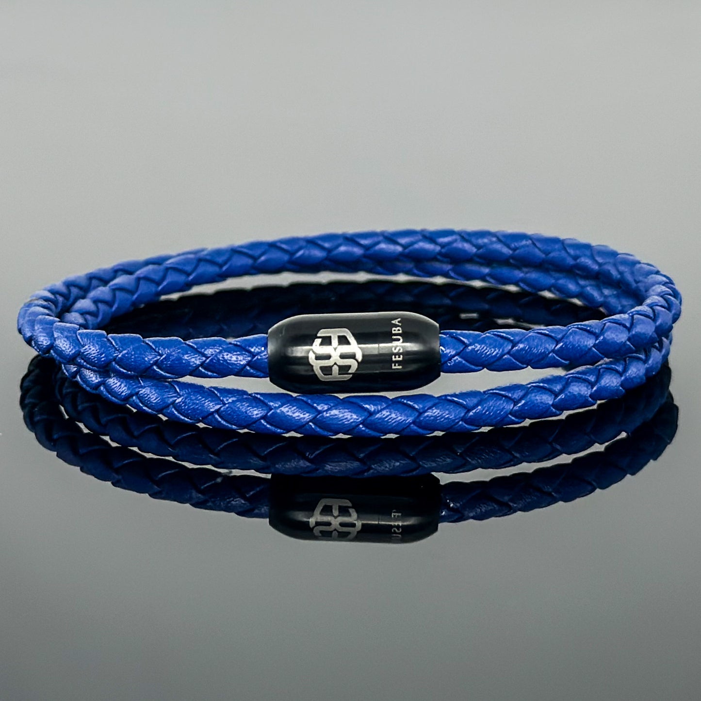 4024 Men’s Double Wrap Blue Plaited Leather Bracelet