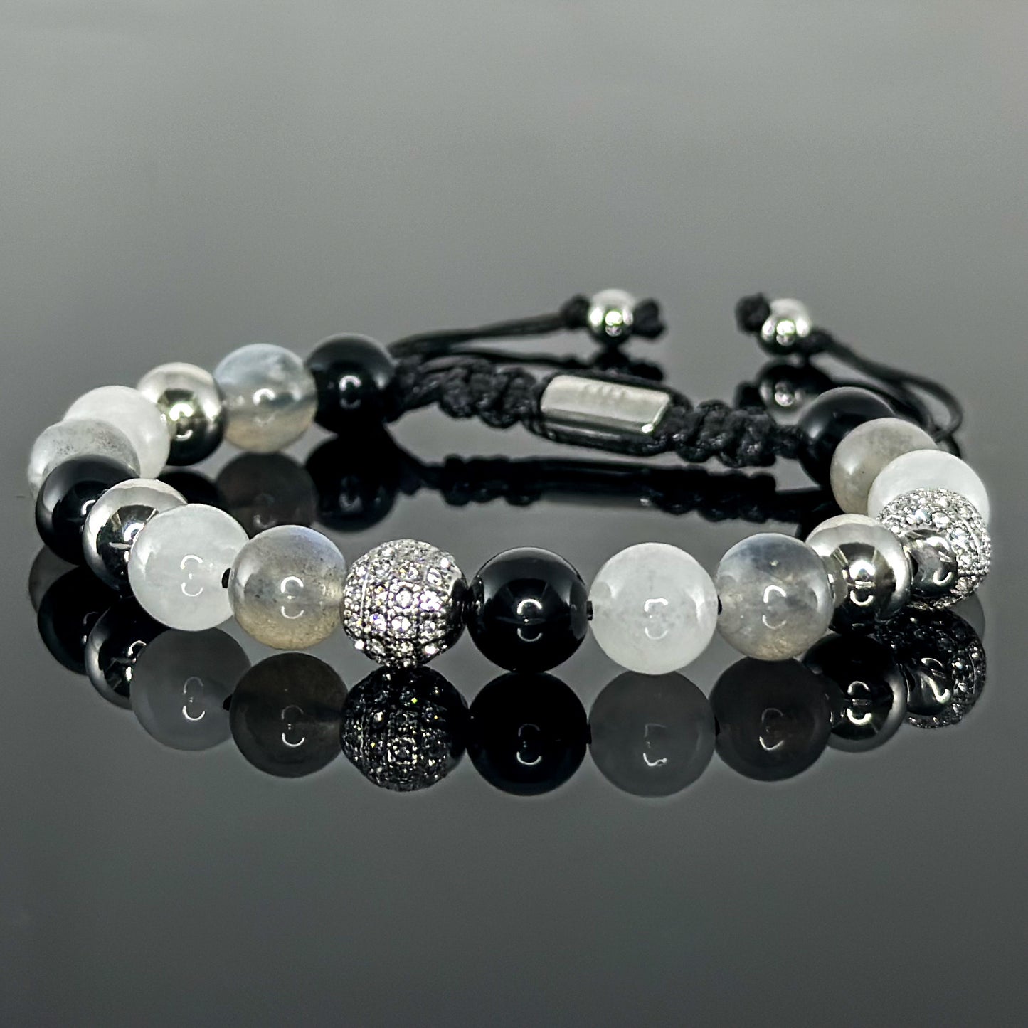 20105 Women's Collezione La Femme Bracelet with Black Obsidian, White Jade and Labradorite