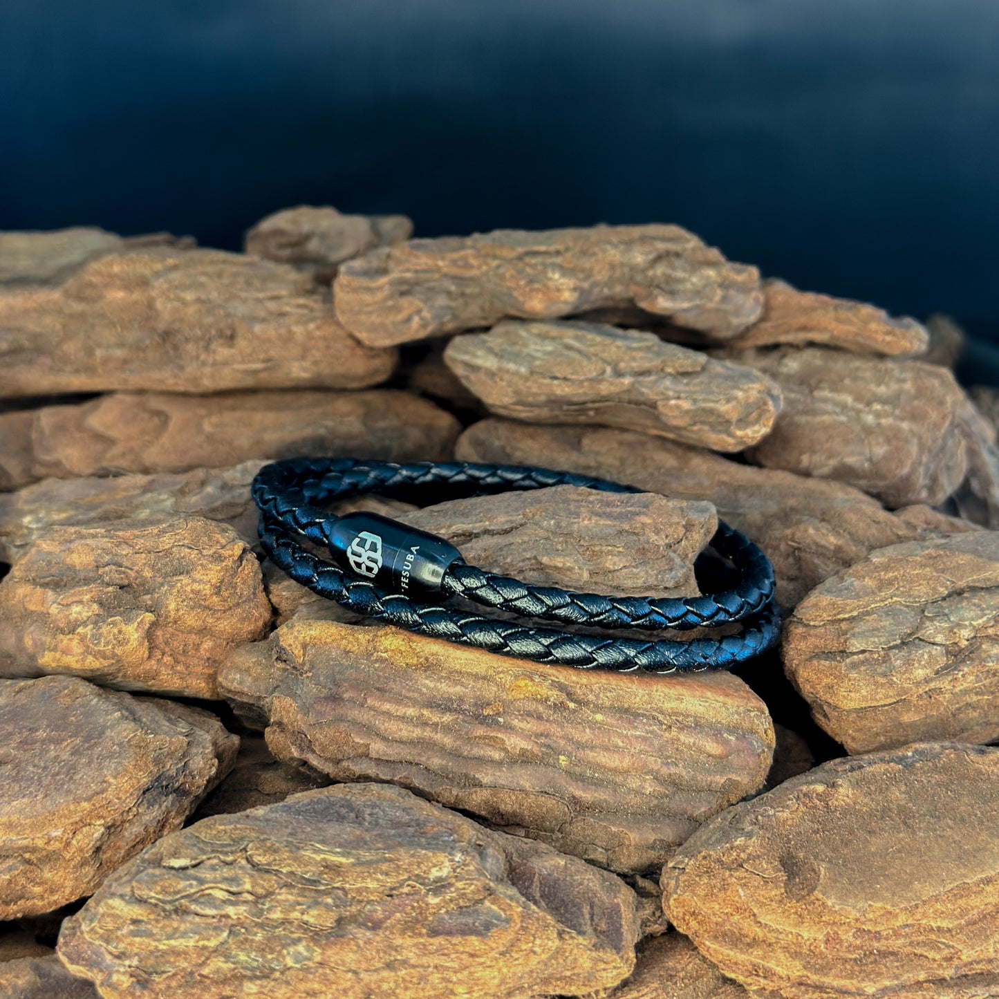 4024 Men’s Double Wrap Black Plaited Leather Bracelet