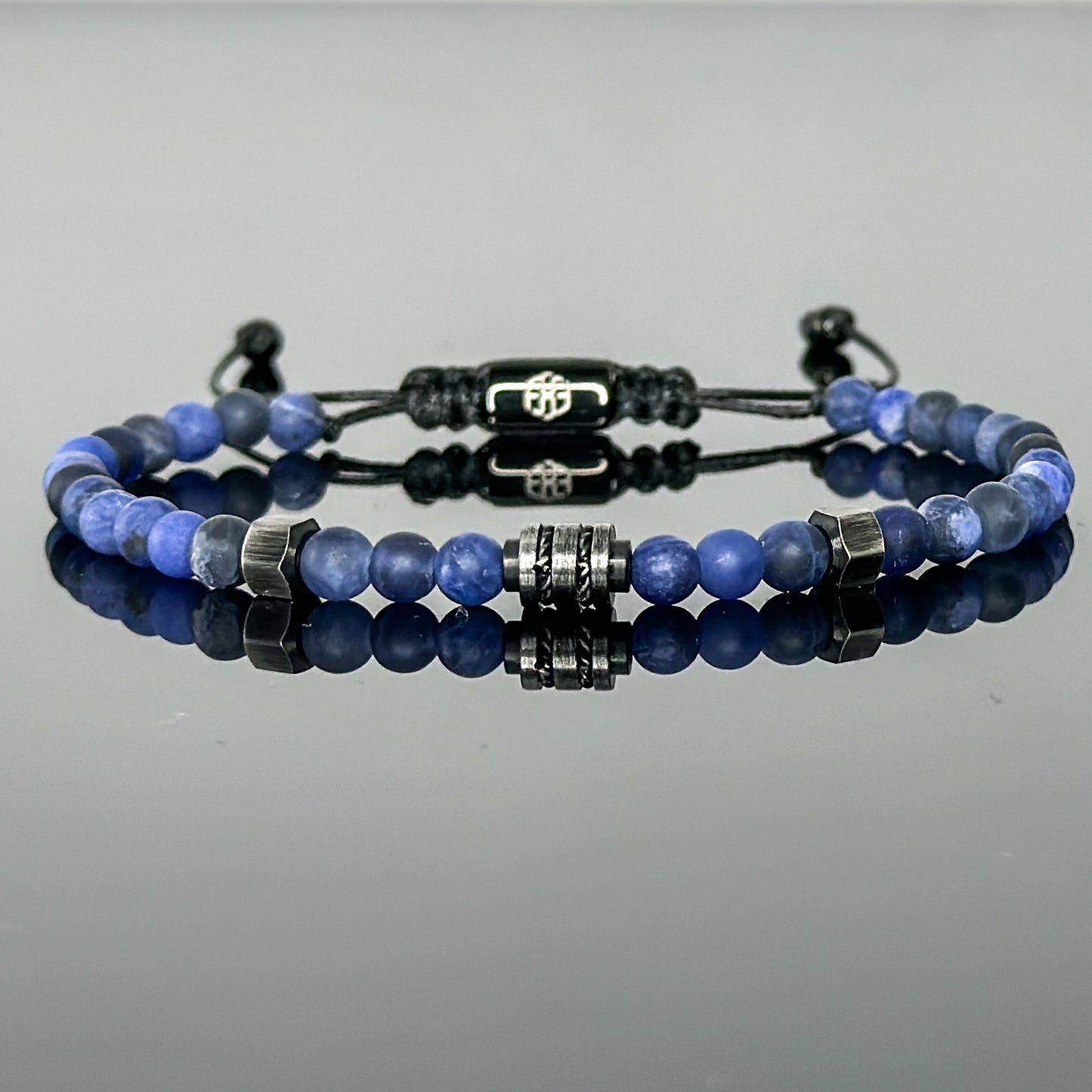 2002 Men’s Minimalist Matte Dark Blue Sodalite Beaded Bracelet