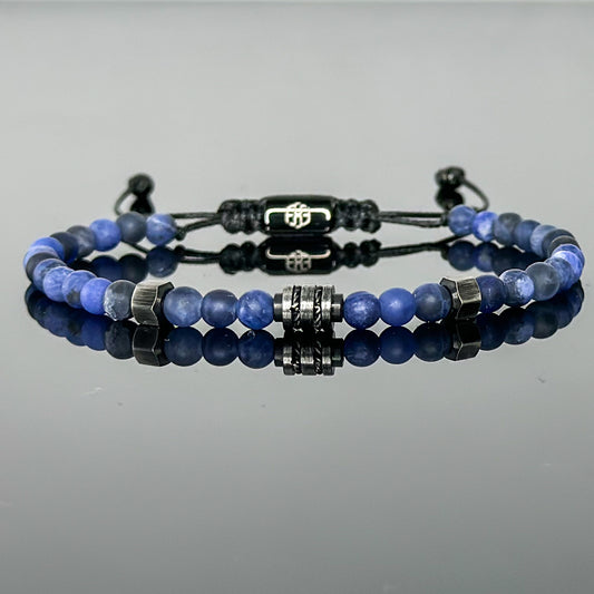 2002 Men’s Minimalist Matte Dark Blue Sodalite Beaded Bracelet