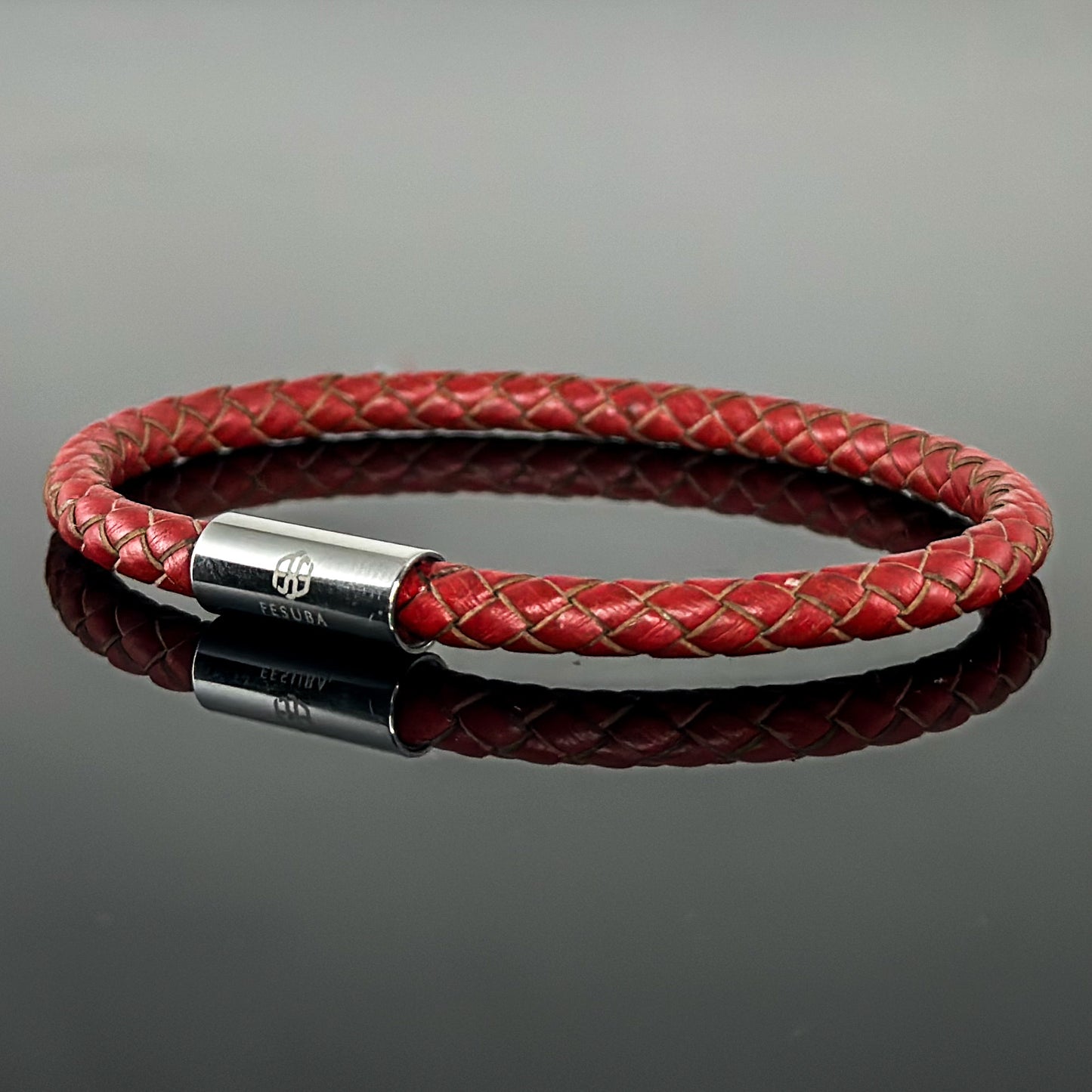 4008 Minimalist Red Leather Bracelet