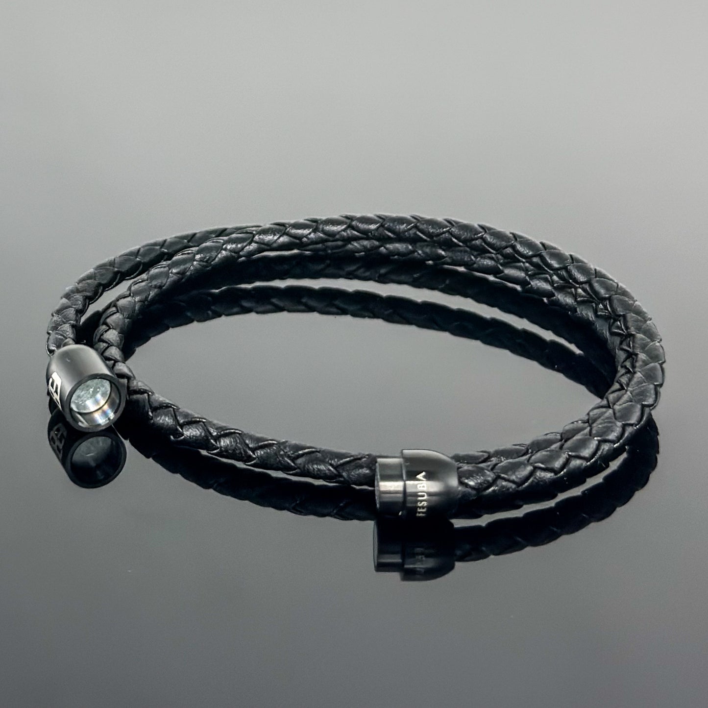 4024 Men’s Double Wrap Black Plaited Leather Bracelet