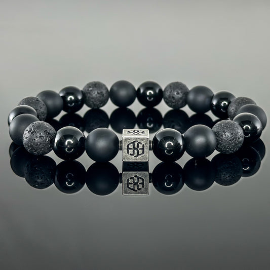 3101 Men's Signature Wristband with Black Onyx, Lava Stone, and Matte Black Onyx