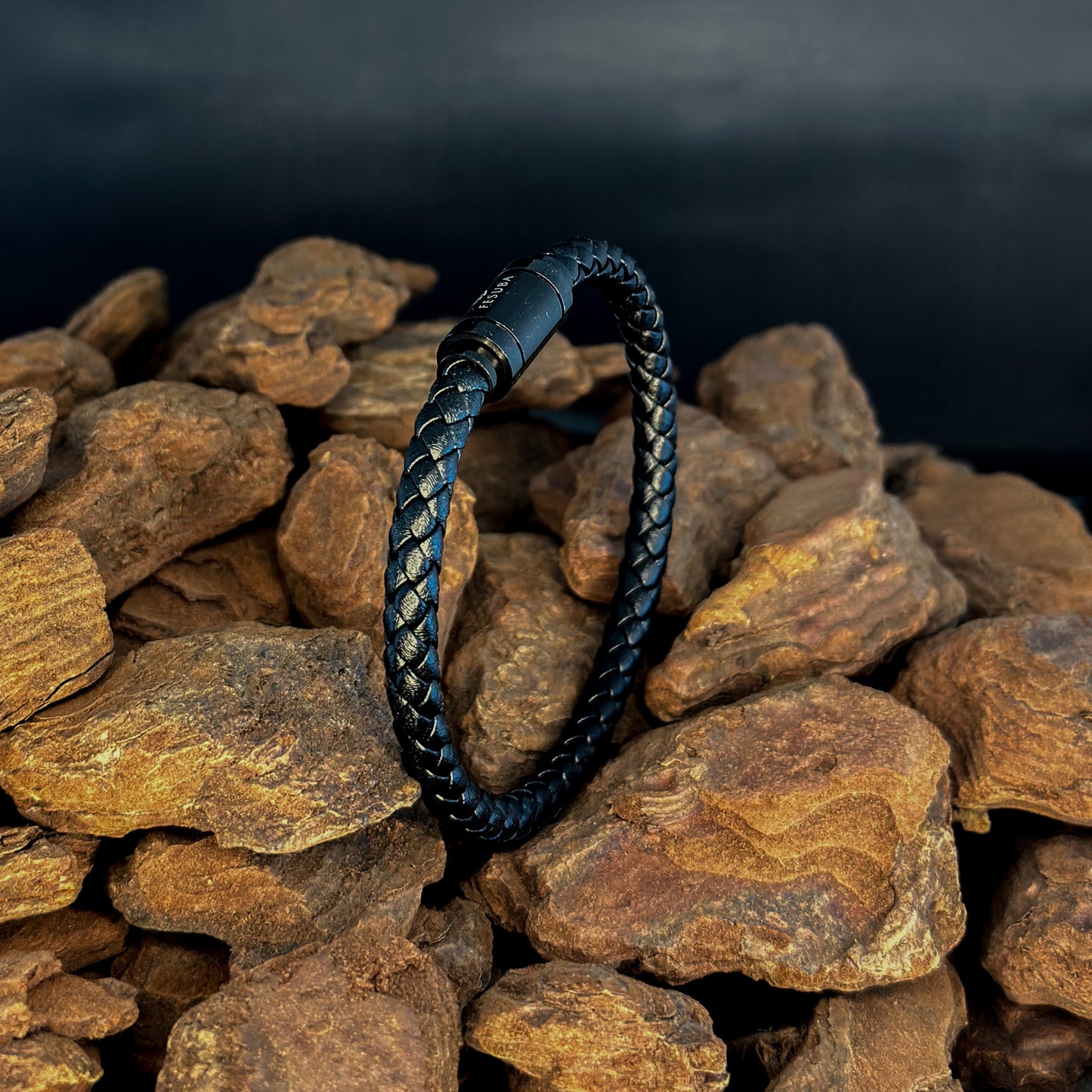 4027 Men’s Black Plaited Leather Bracelet with Black Magnetic Clasp