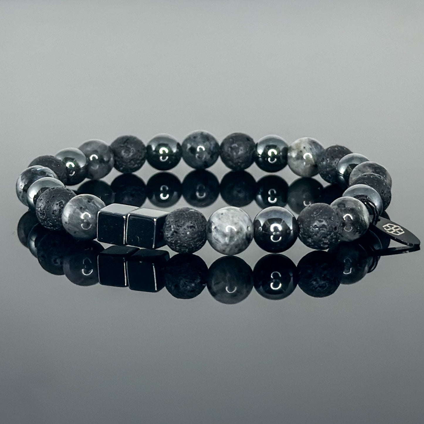 2111 Men’s Trio Wristband with Larvikite, Hematite and Lava Stone