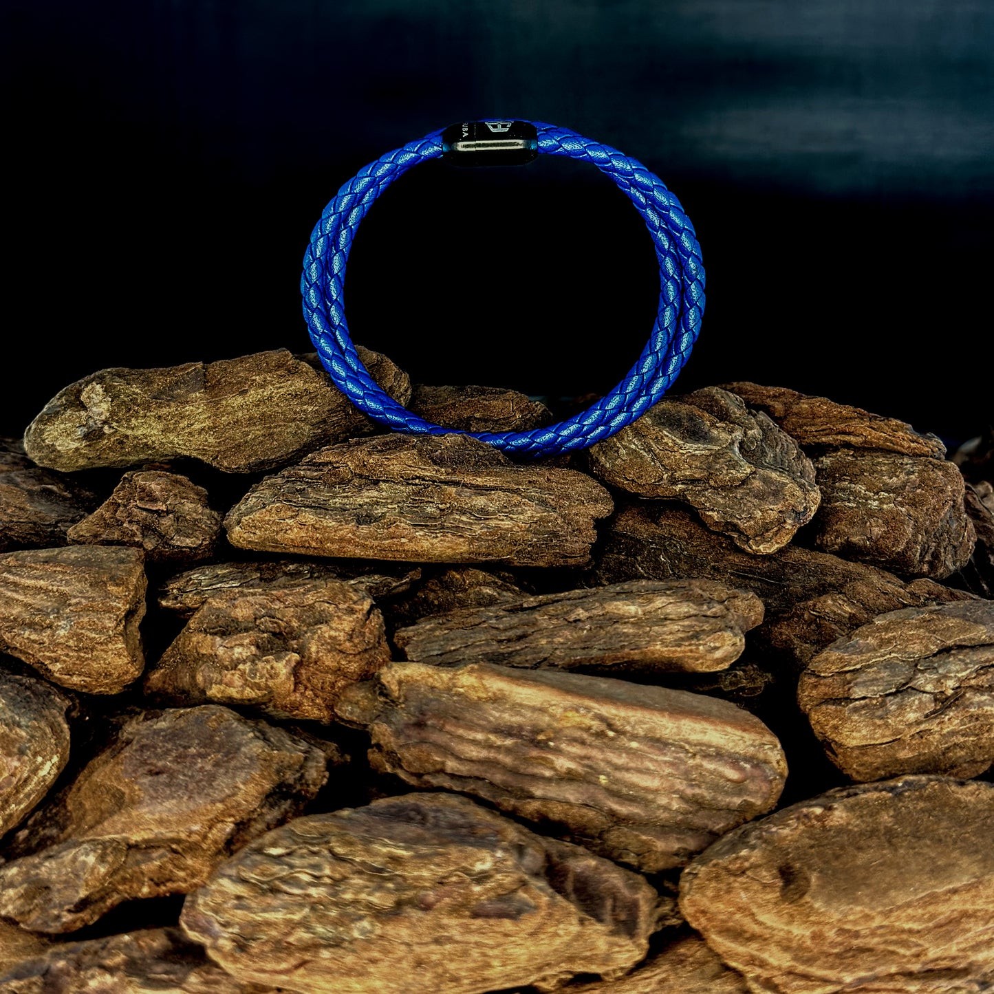 4024 Men’s Double Wrap Blue Plaited Leather Bracelet