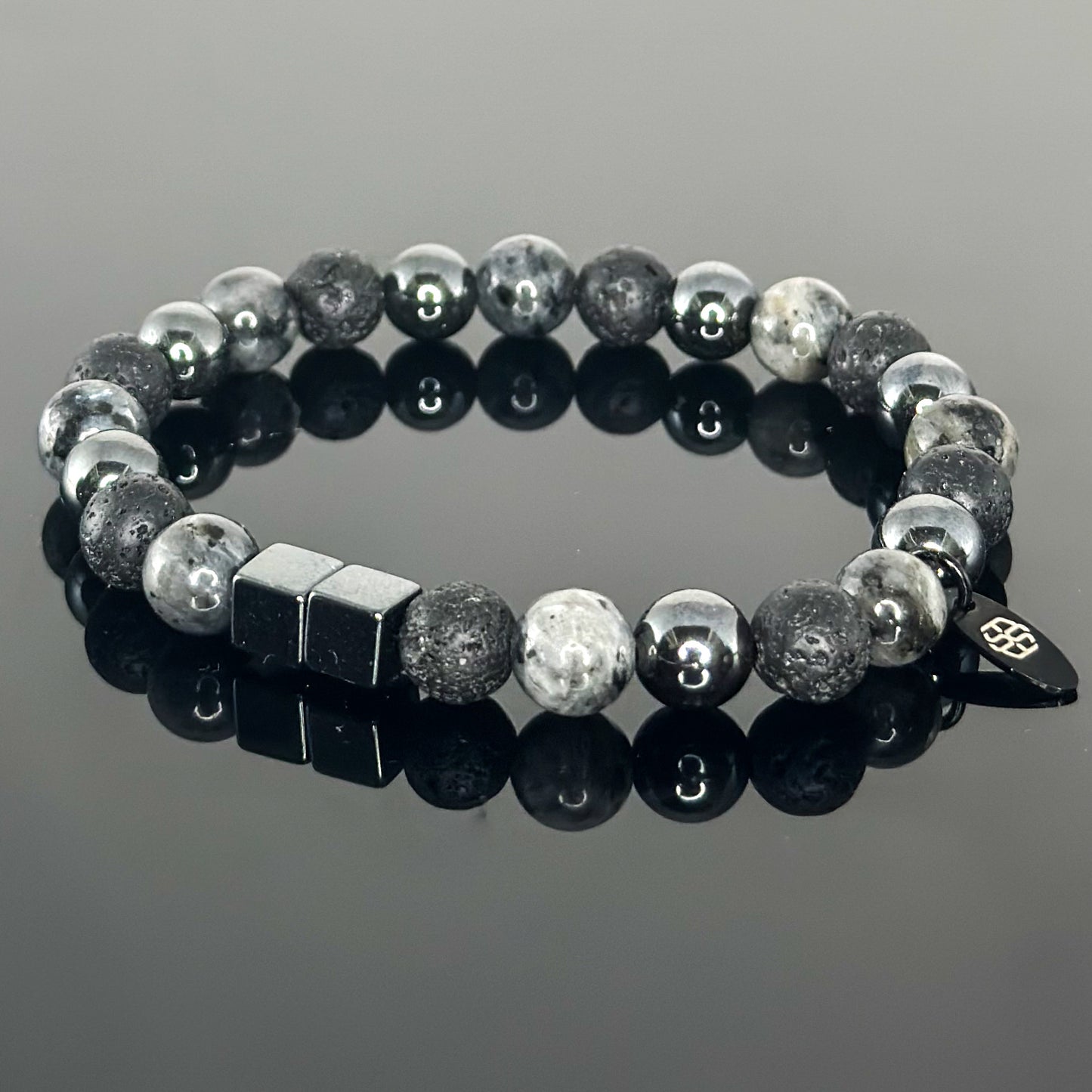 2111 Men’s Trio Wristband with Larvikite, Hematite and Lava Stone