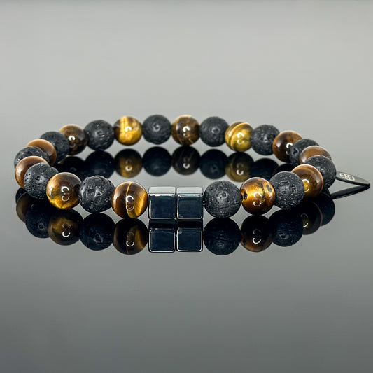 2102 Men’s Duo Wristband with Tiger's Eye and Lava Stone