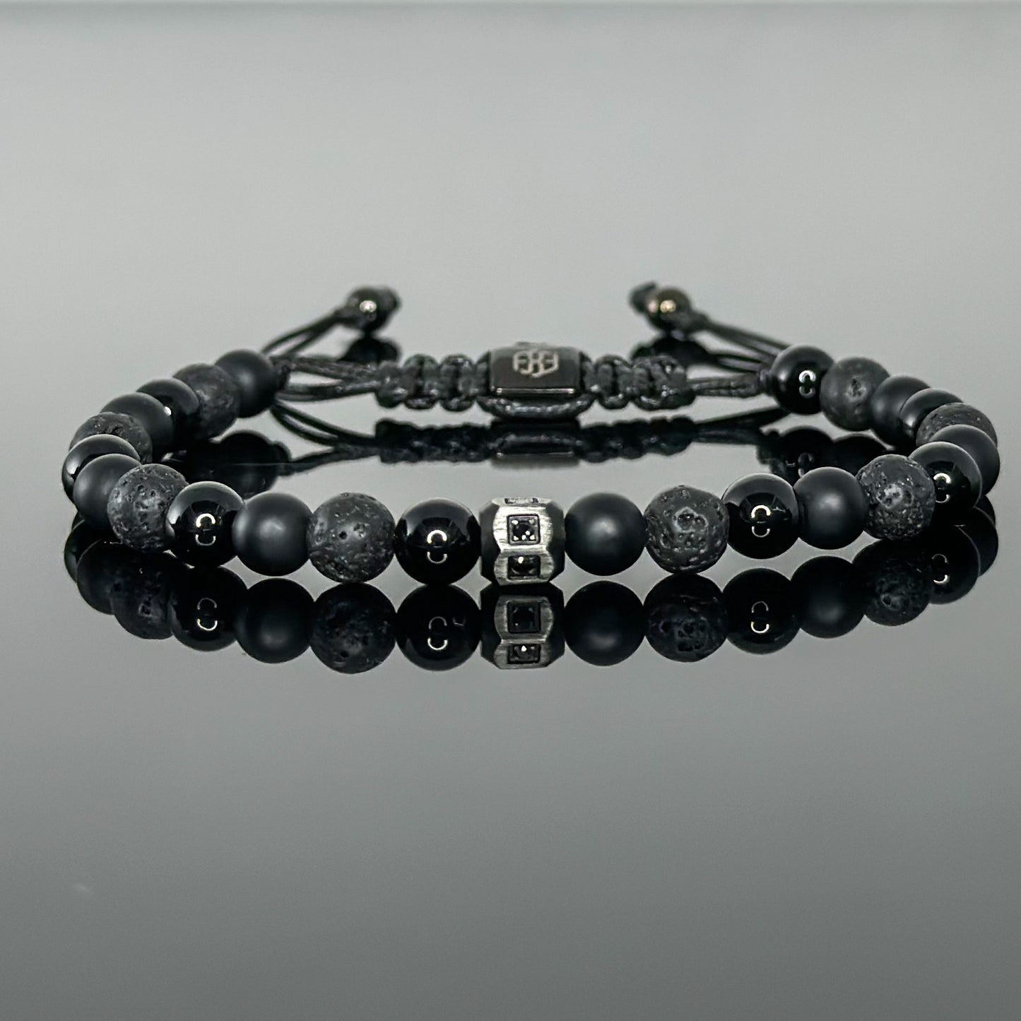 2202 Men's Mixed Stones Bracelet with Men's Black Onyx, Lava Stone, Matte Black Onyx