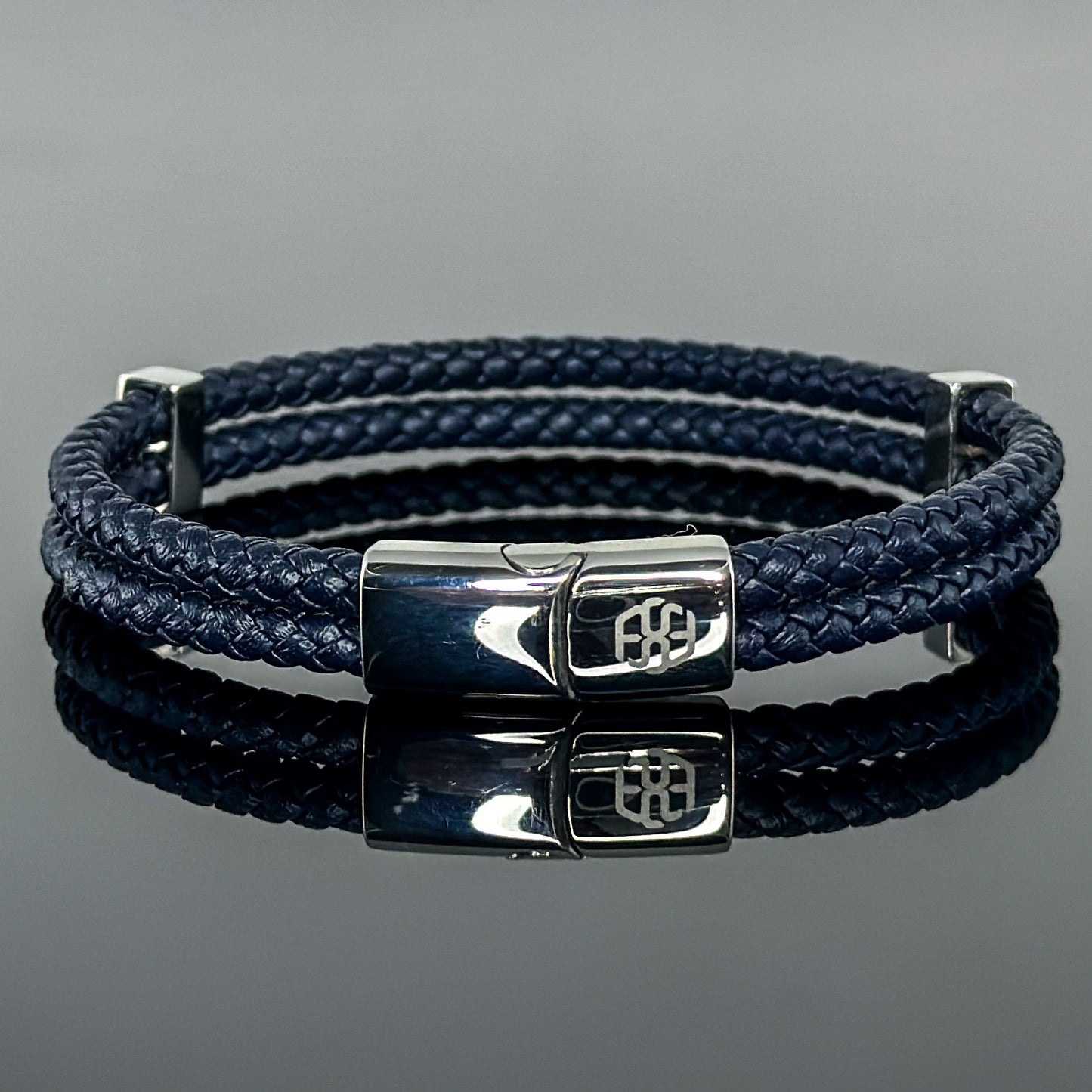 4029 Men’s Double Plait Dark Blue Slim Leather Bracelet