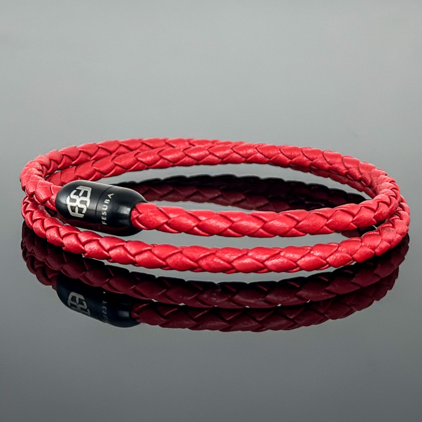 4024 Men’s Double Wrap Red Plaited Leather Bracelet