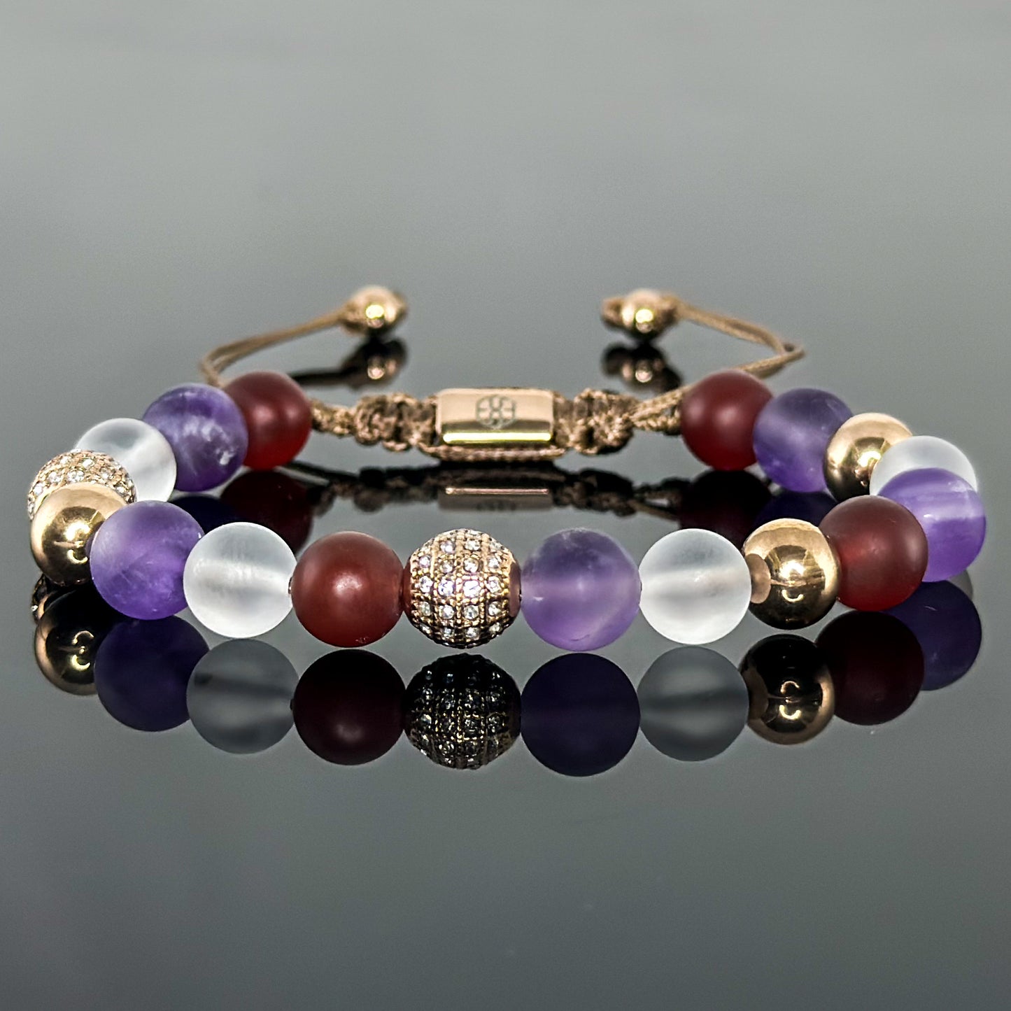 20103 Women's Collezione La Femme Bracelet with Matte Lavender Amethyst, Matte Clear Quartz and Matte Red Agate