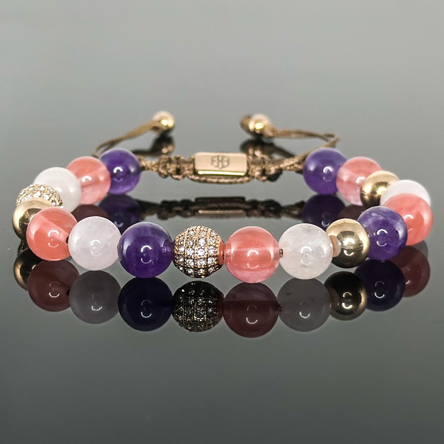 20102 Women's Collezione La Femme Bracelet with Amethyst, Rose Quartz and Cherry Quartz