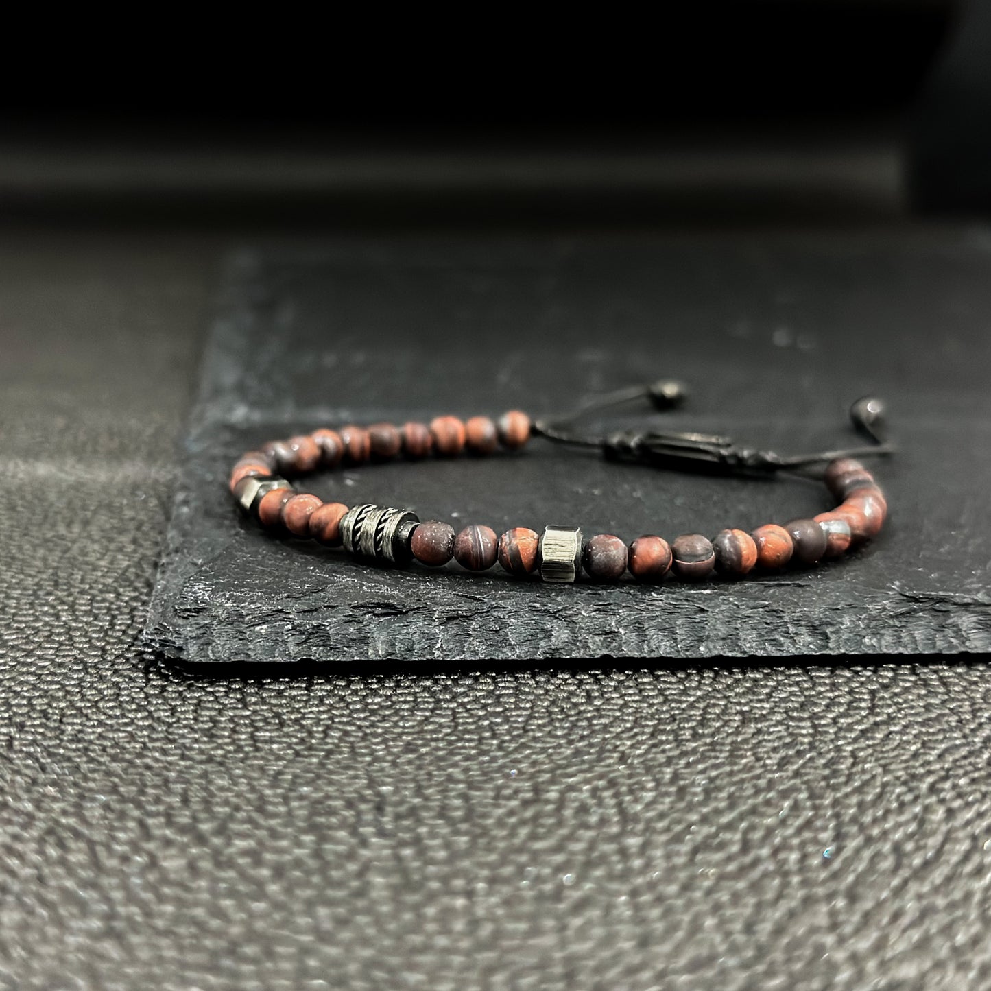 2007 Men’s Minimalist Matte Red Tiger’s Eye Beaded Bracelet