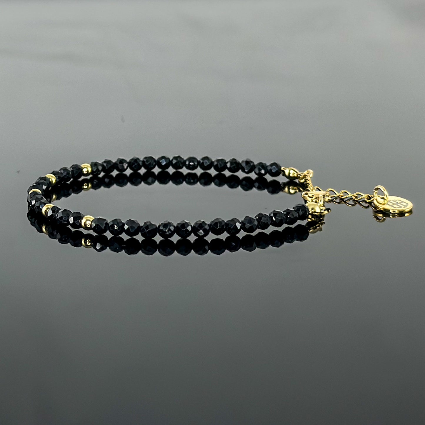 29001 Women’s Minimalist Bracelet with Black Tourmaline and Gold Plated