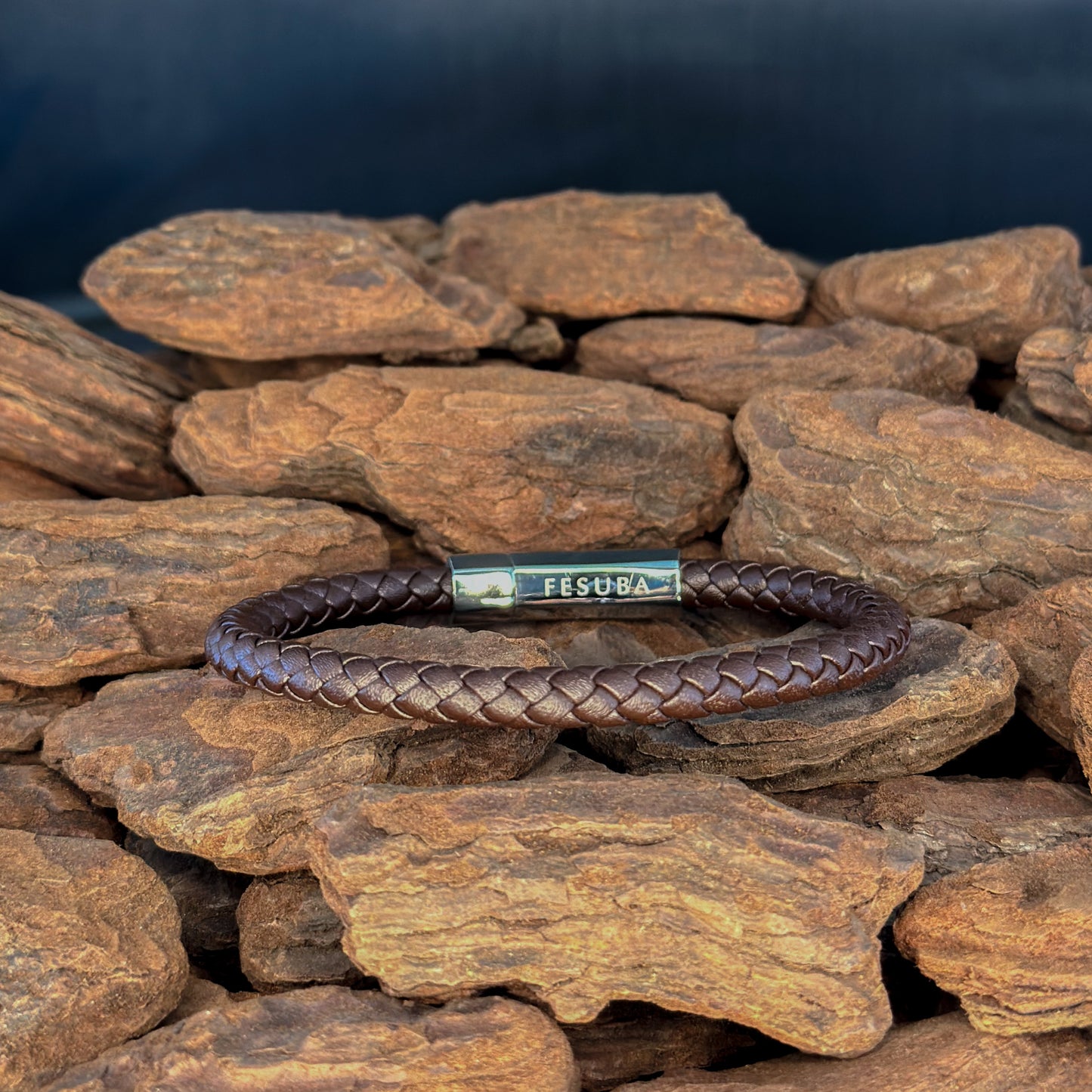 4002 Men’s Plait Round Brown Leather Bracelet with Stainless Steel Clasp