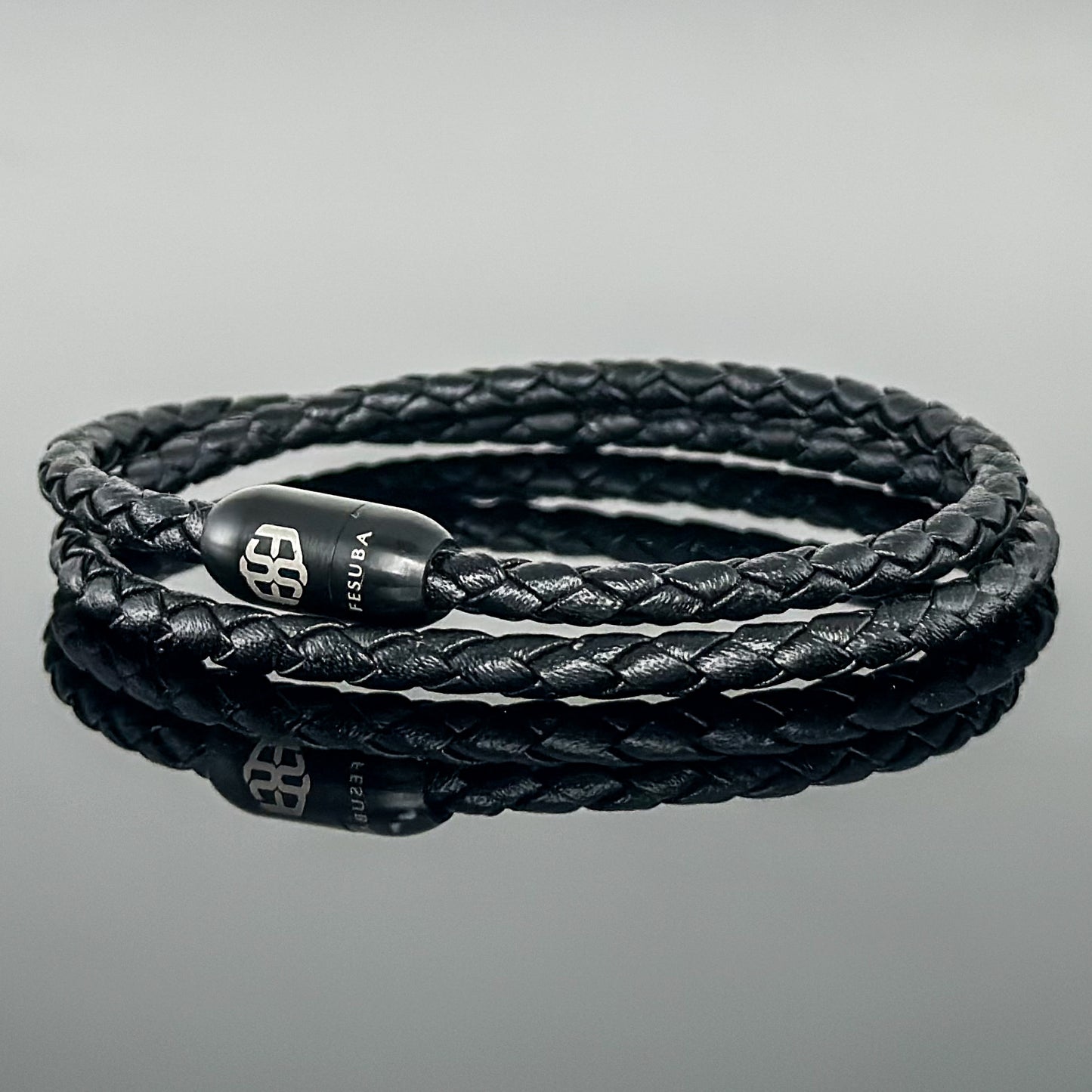 4024 Men’s Double Wrap Black Plaited Leather Bracelet