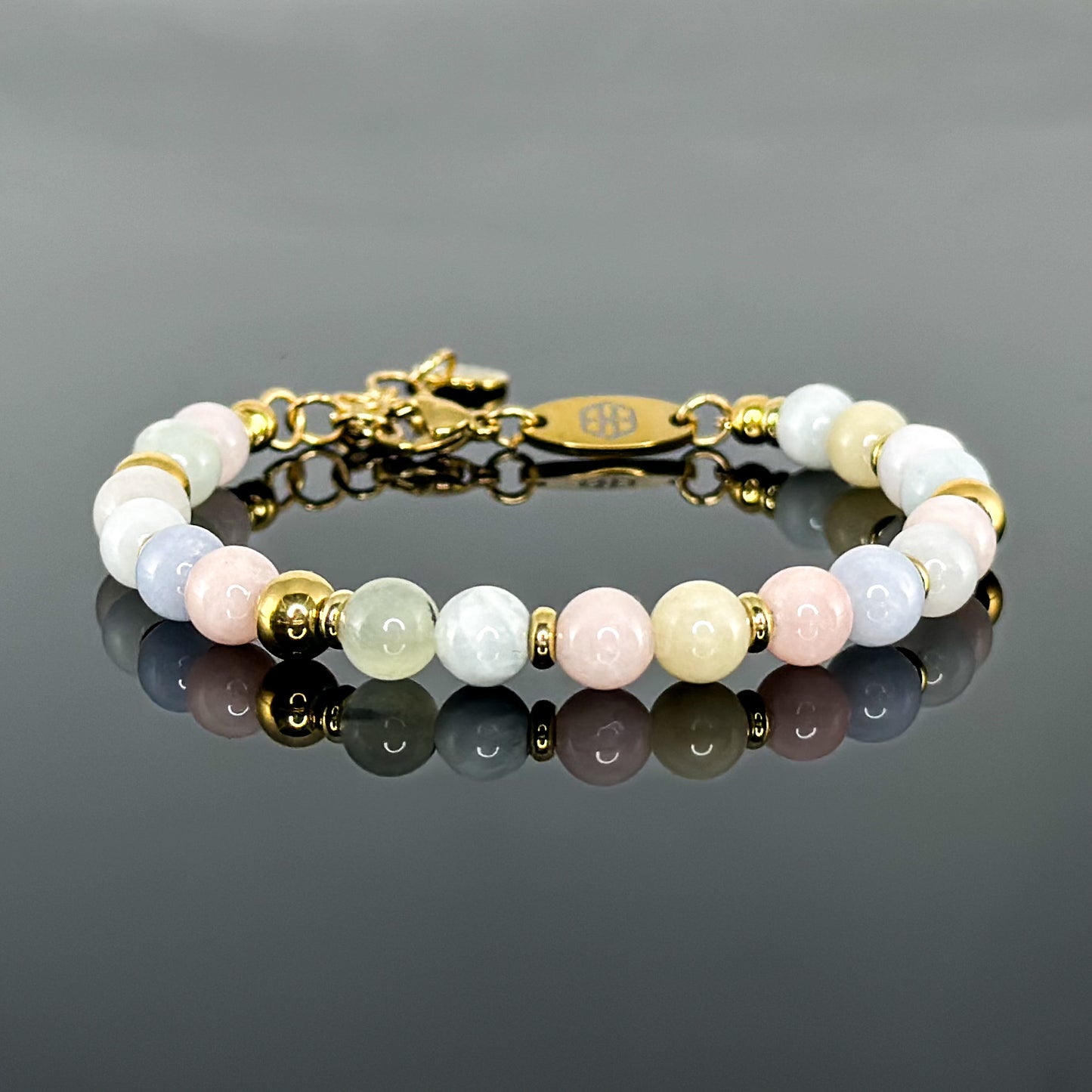 29002 Women’s Beaded Bracelet with Morganite and Gold Plated