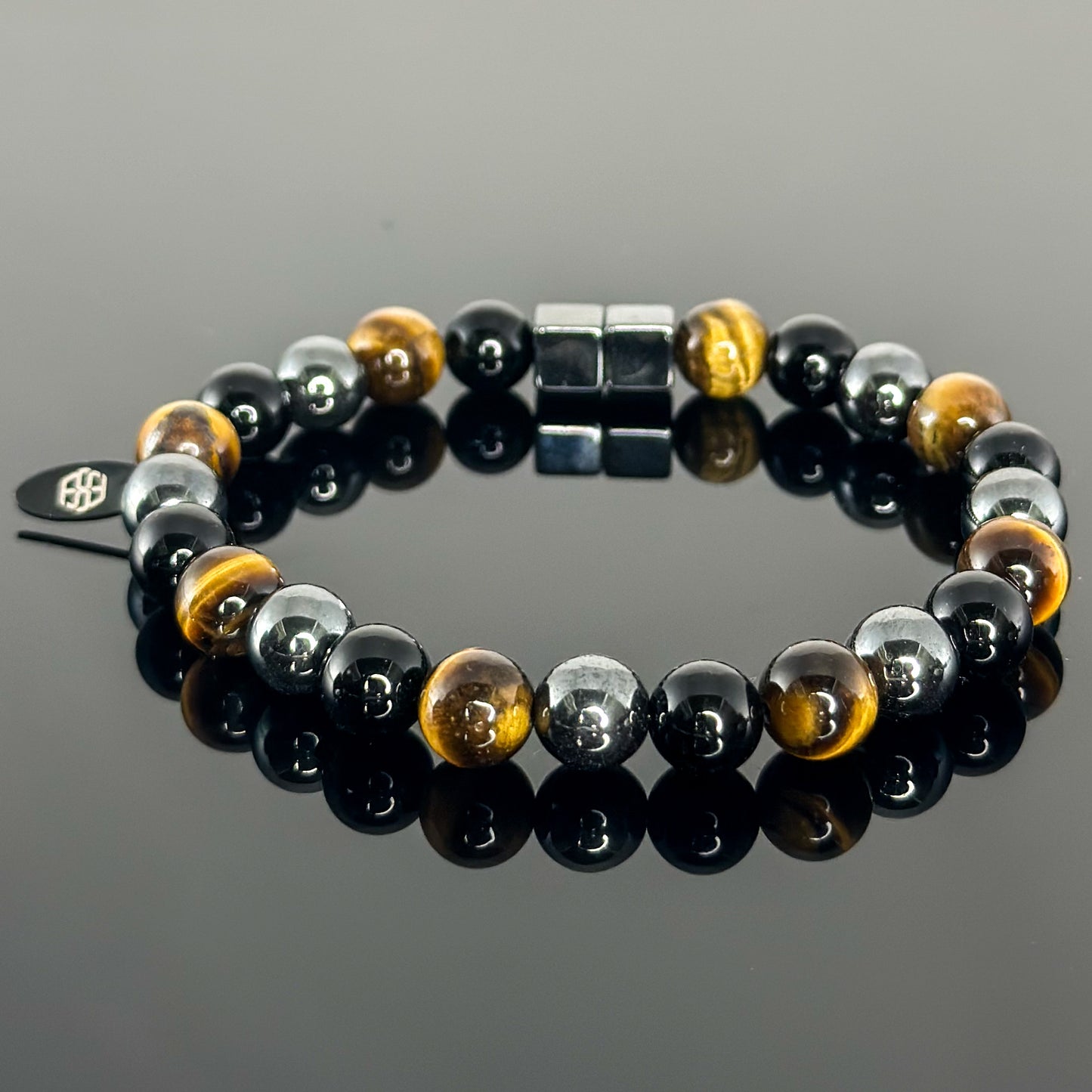 2108 Men’s Trio Wristband with Black Onyx, Hematite and Tiger's Eye