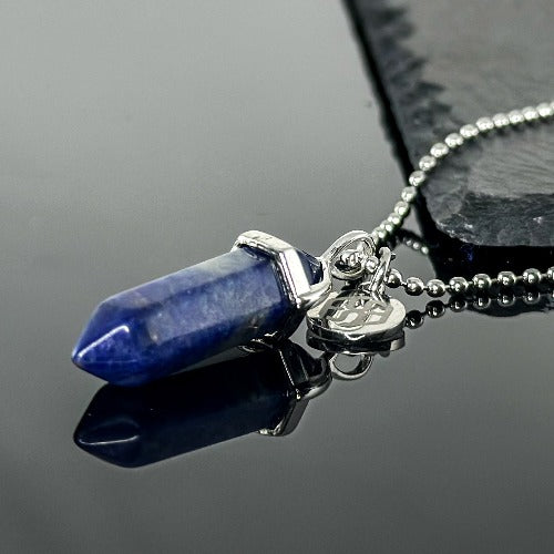 12500 Hexagonal Point Dark Blue Sodalite Crystal Pendant Necklace