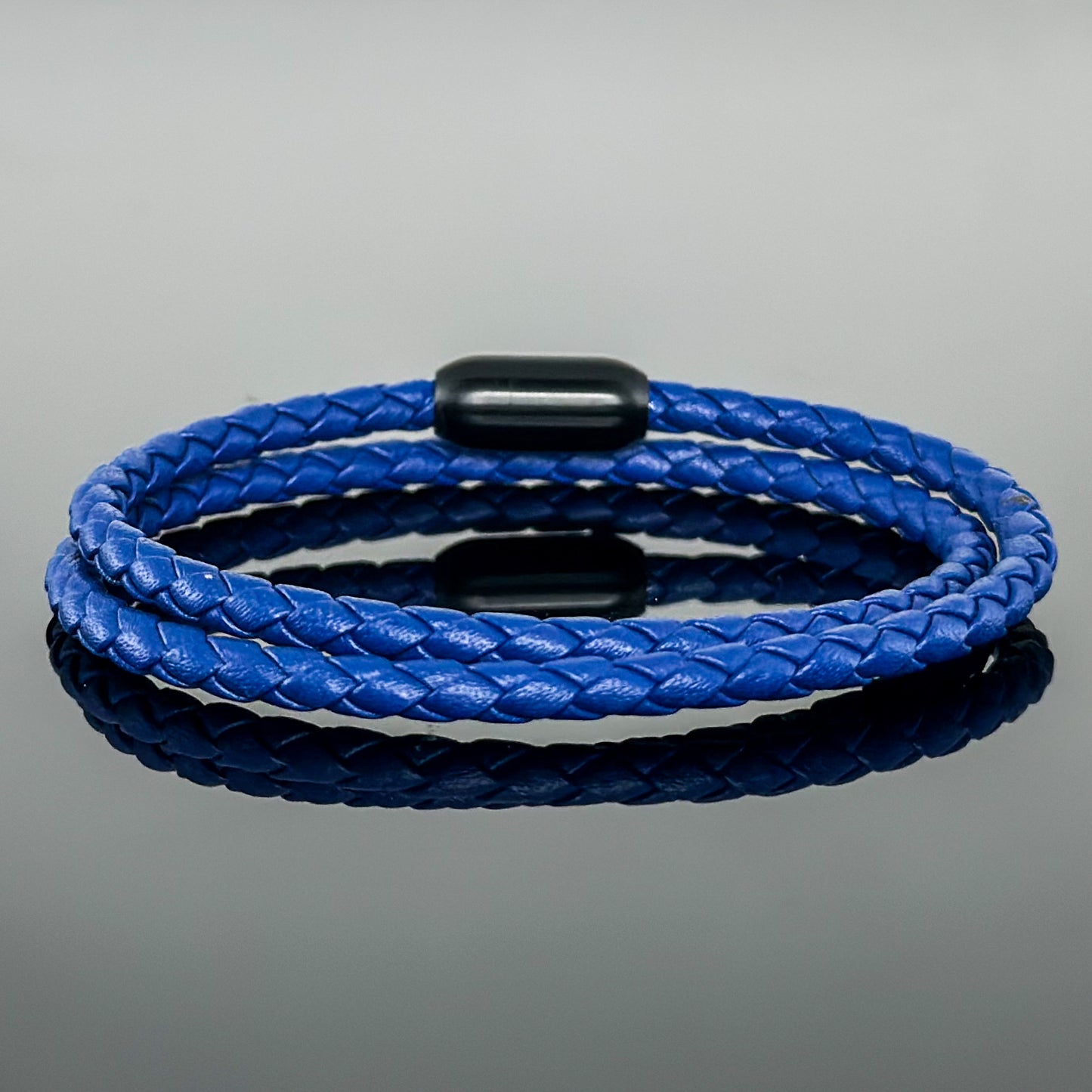 4024 Men’s Double Wrap Blue Plaited Leather Bracelet