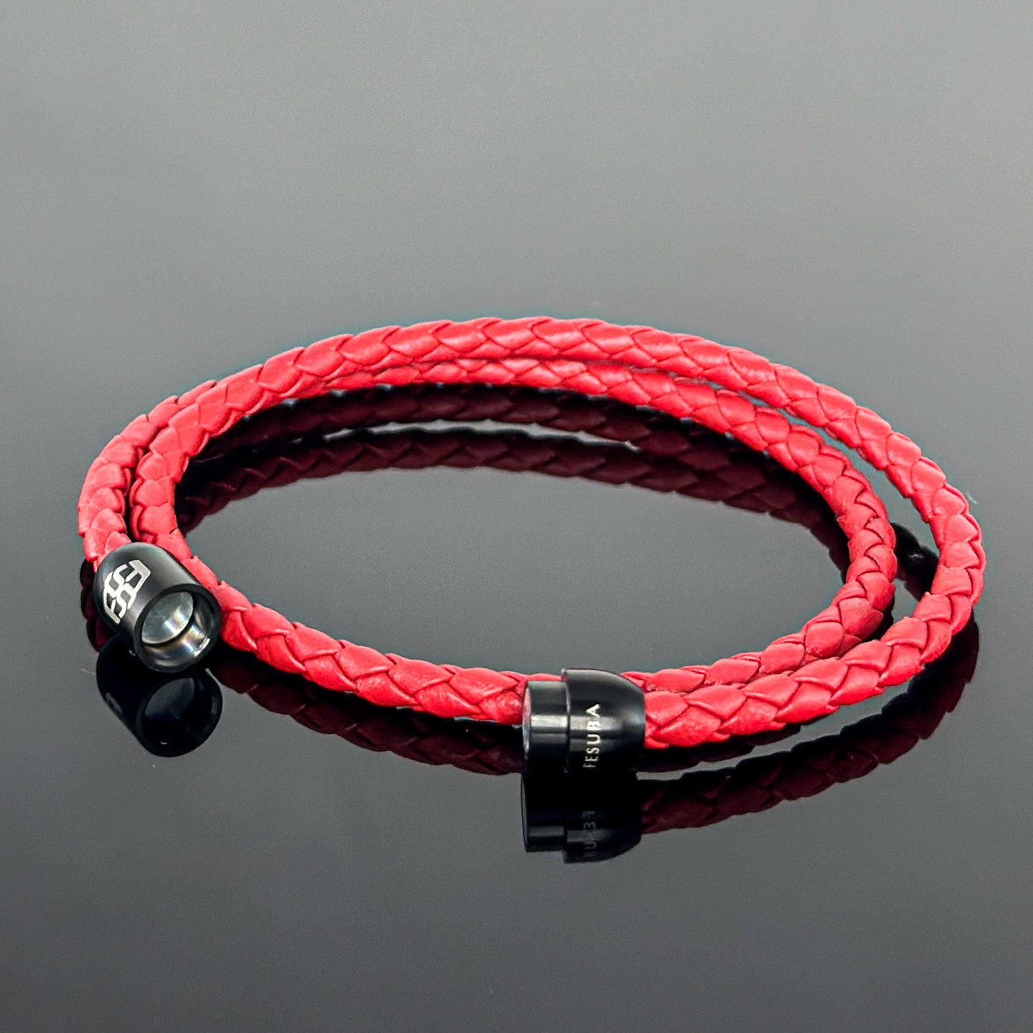 4024 Men’s Double Wrap Red Plaited Leather Bracelet