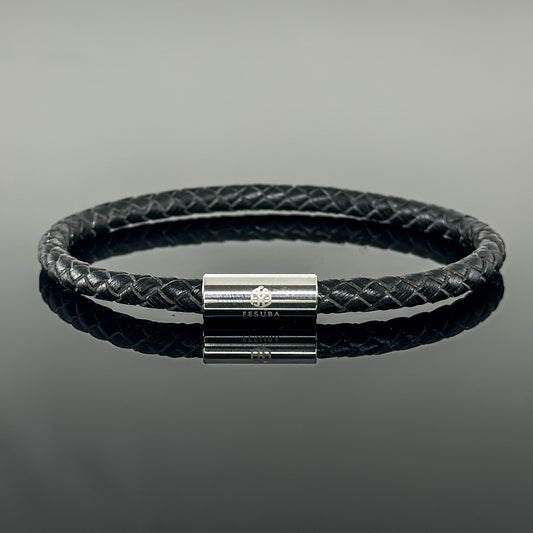 4008 Minimalist Black Leather Bracelet